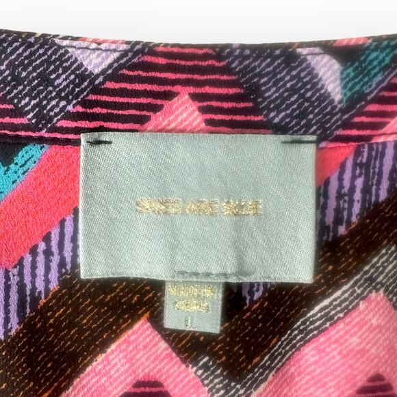 Skies Are Blue Chevron Shirt Dress L Multi Pink Purple Teal Black Zig Zag Print - Picture 10 of 11